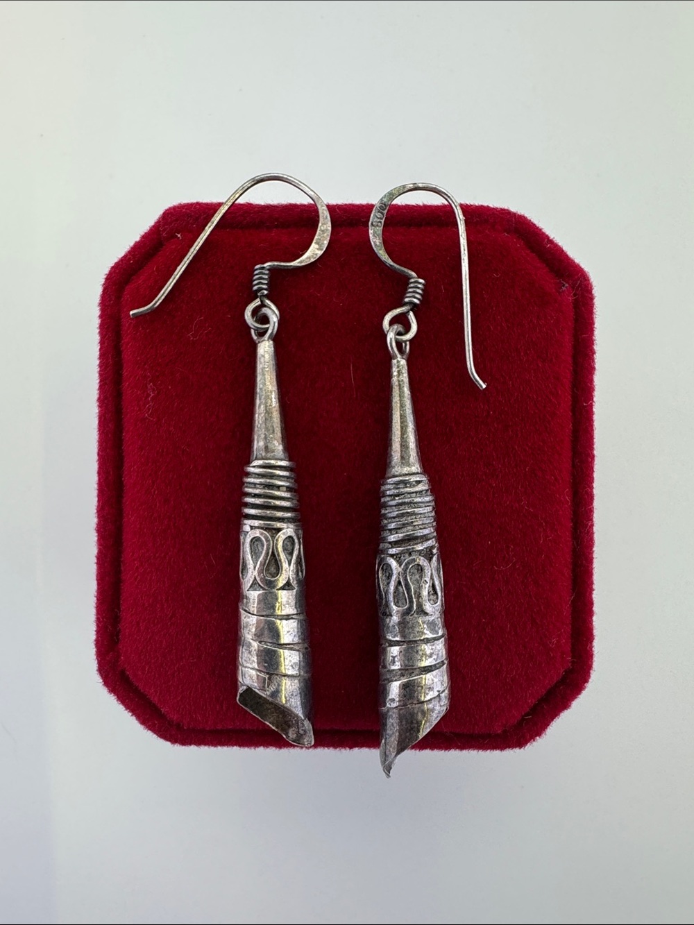 💛 Antique 800 Silver Spiral Cone Drop Earrings